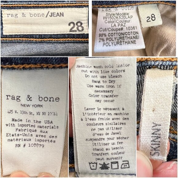Rag & Bone Destroyed Skinny Denim Jeans in La Paz Sz 28 - Picture 13 of 14